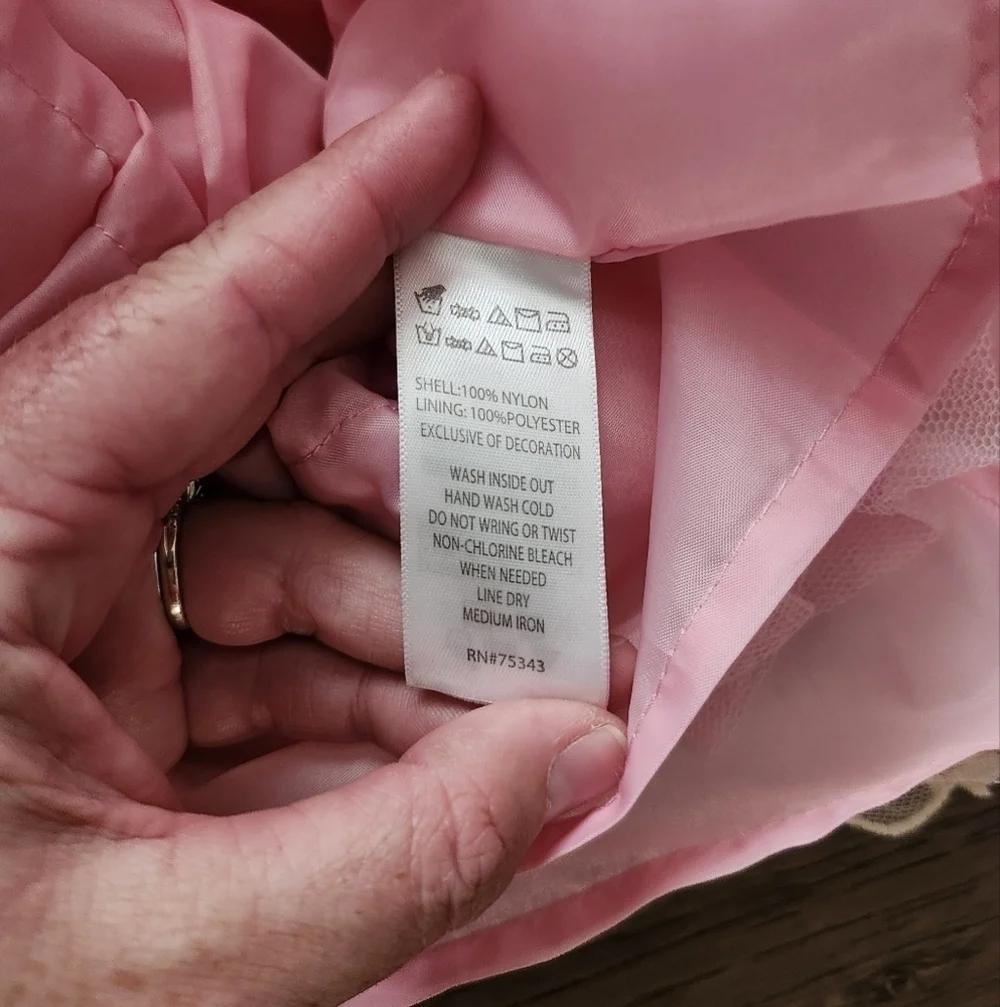 Heirlooms By Polly Finders Pink Dress with Lace Accents And Embroidered Flowers
